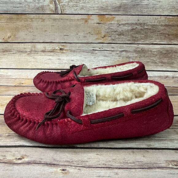 UGG Womens Metallic Glitter Red Ansley Moccasin Slippers Driving Shoes 7 - Picture 3 of 9